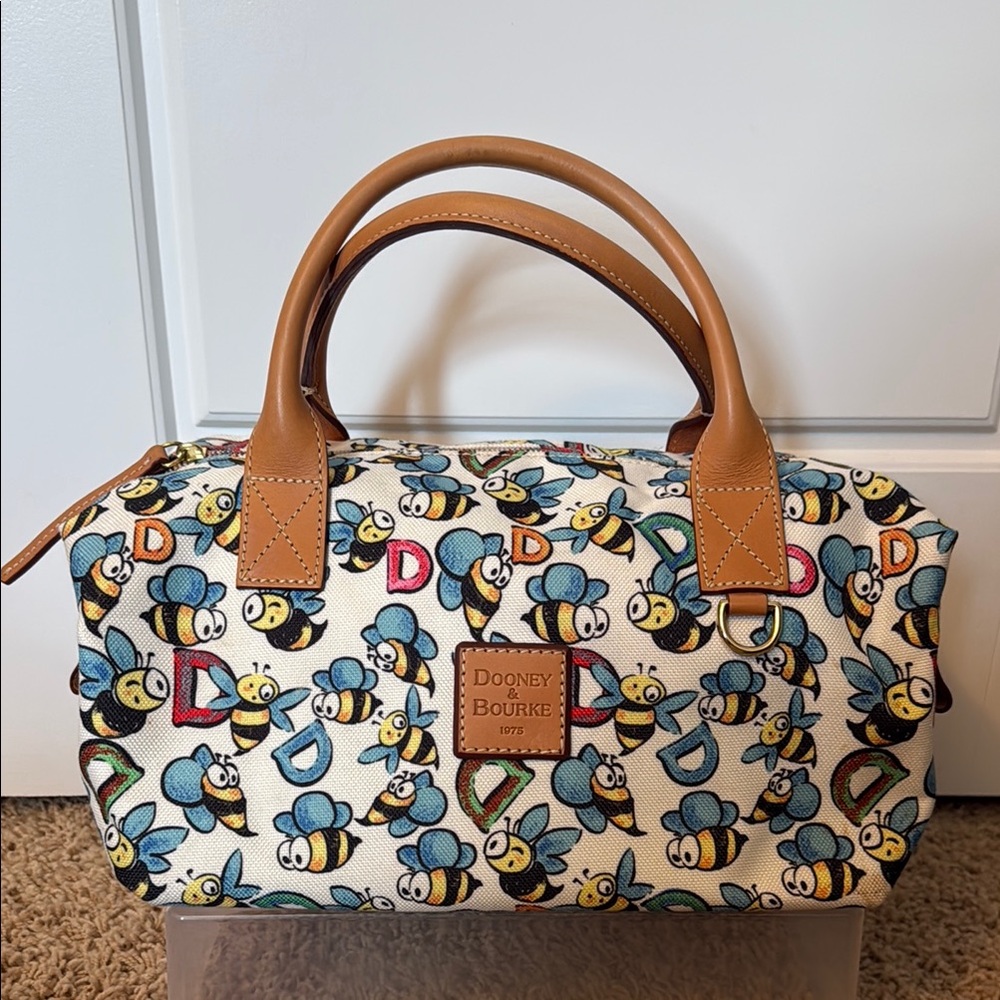 Dooney & Bourke Cream and Tan Satchel with Bee Print